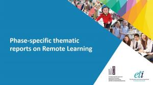Phase-specific thematic reports on Remote Learning ETI corporate tile showing images of young people from different phases